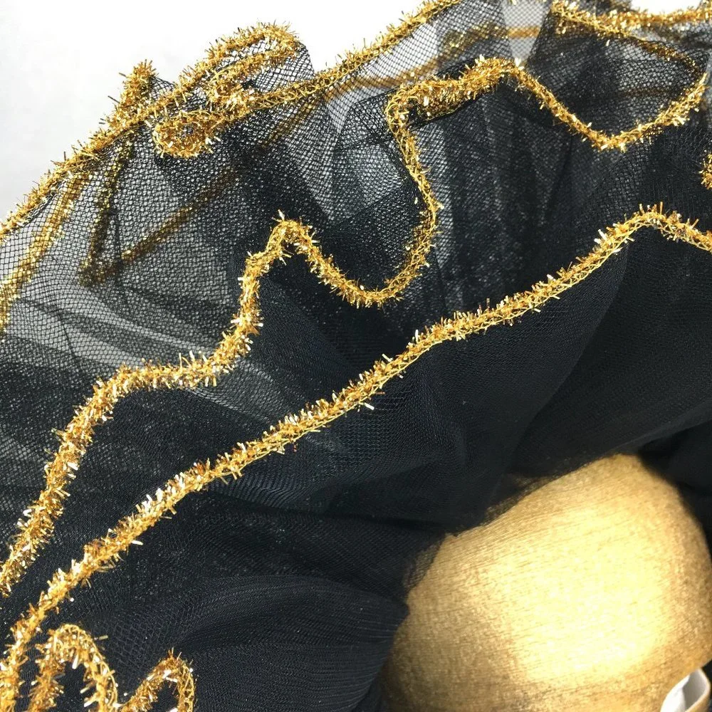 Vintage Venetian Gold Fabric Mask w/ Blk Net Ruffles NOS NWOT